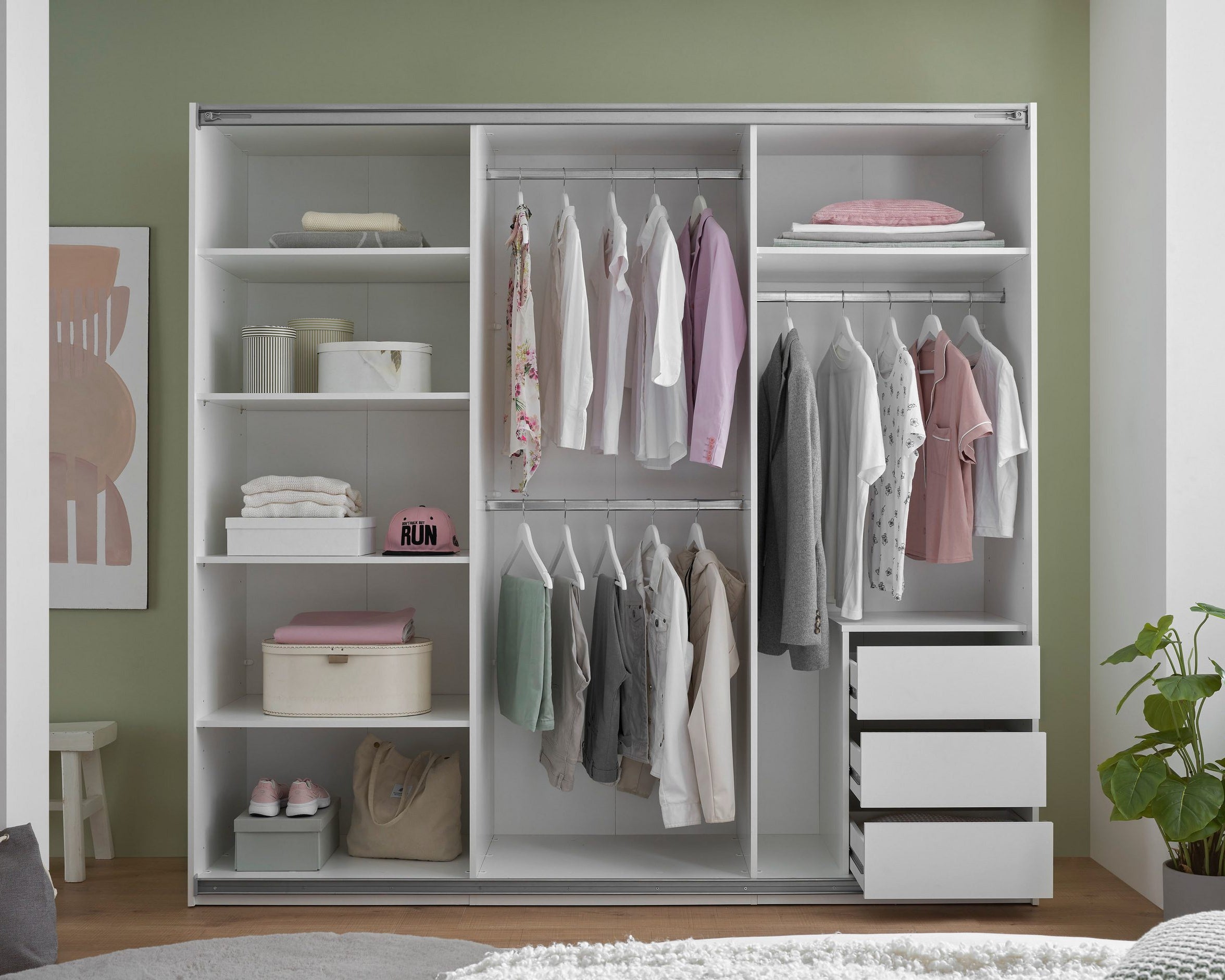 Dulap cu uși glisante și oglindă Carano, alb, 215×204 cm Arboteca