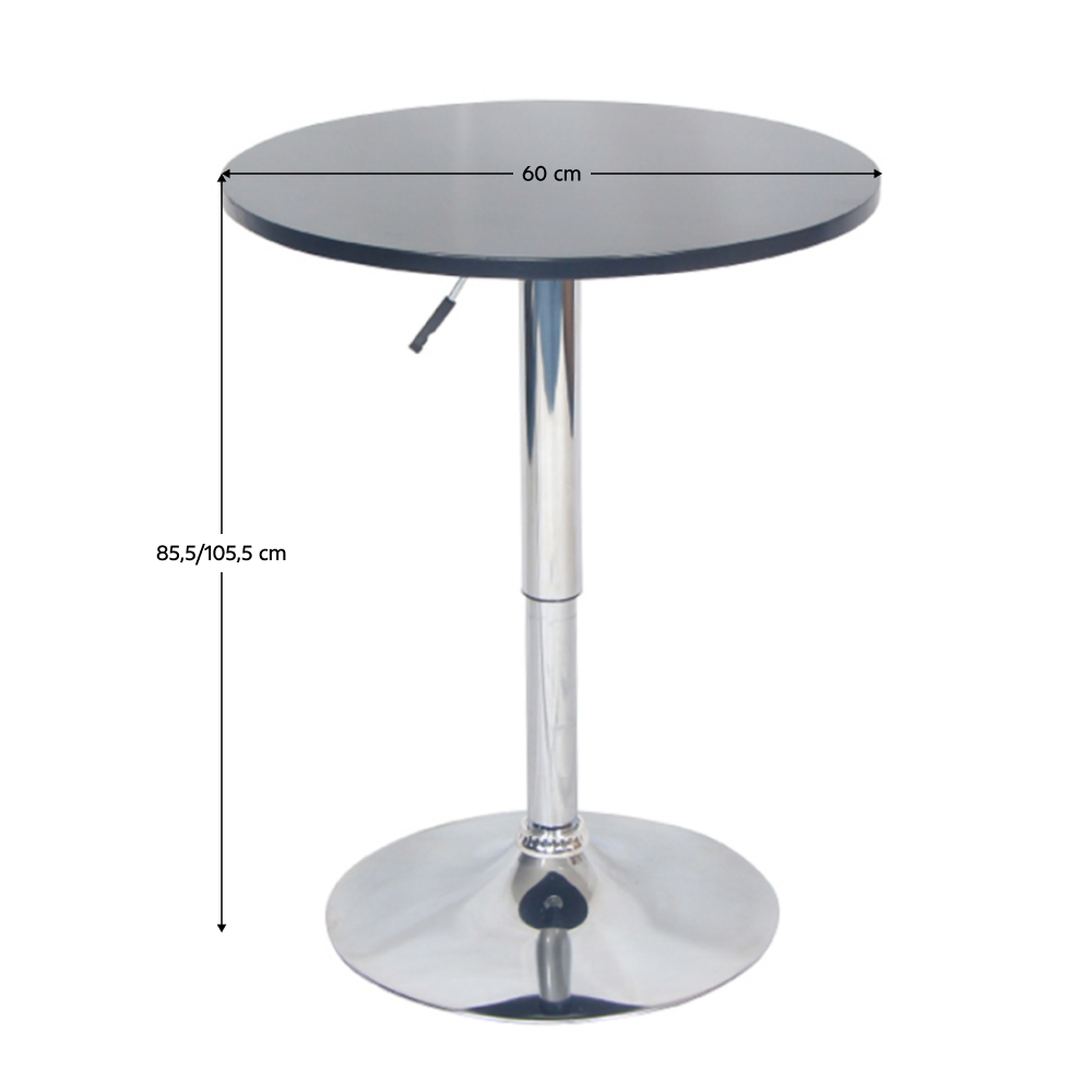 Masă de bar cu înălțime reglabilă LESSAY 2, neagră, diametru 60 cm, 60x60x85.5 cm Kondela