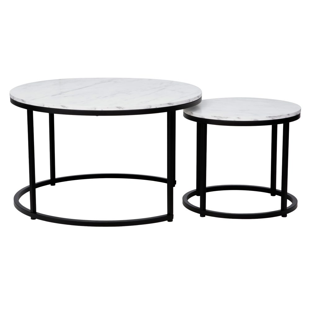 Măsuţe de cafea, set de 2, alb/negru, CIRKO Kondela