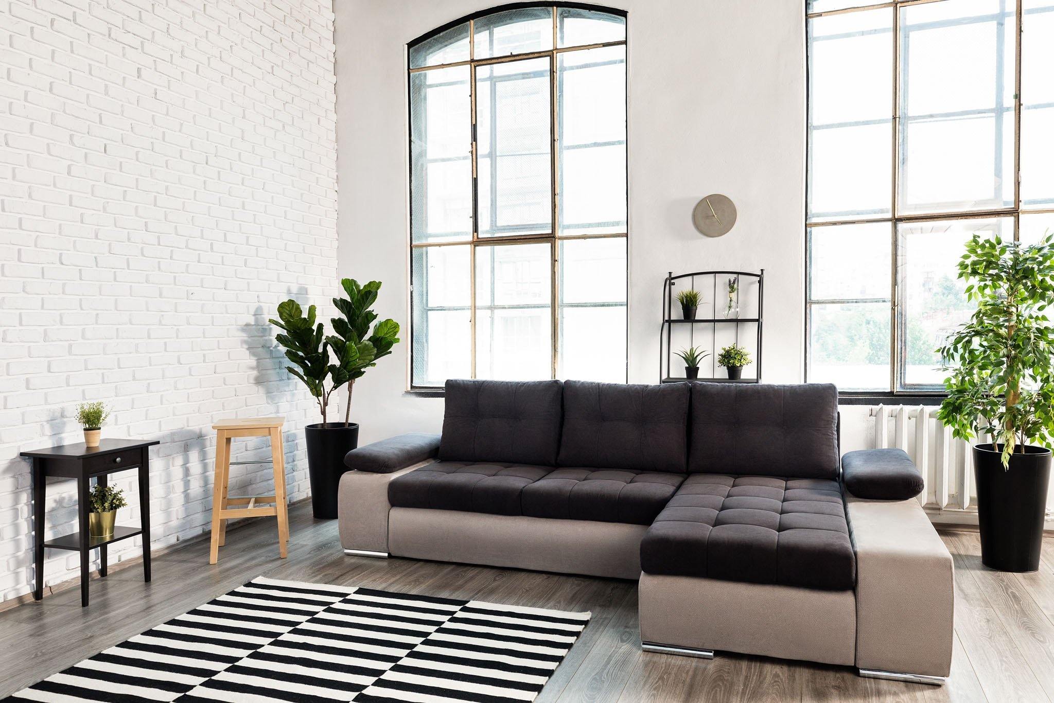 Colțar Extensibil VENETIA, cu ladă de depozitare, variante stânga/dreapta 290x170x80 cm, #color_Negru-Bej-Enjoy