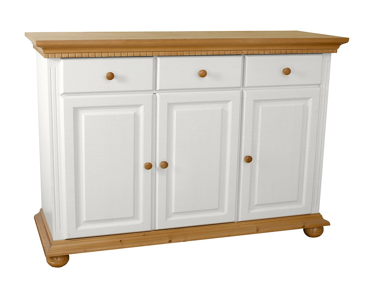 Comoda Bavaria, lemn masiv, Alb-Natur, 130 cm Arboteca