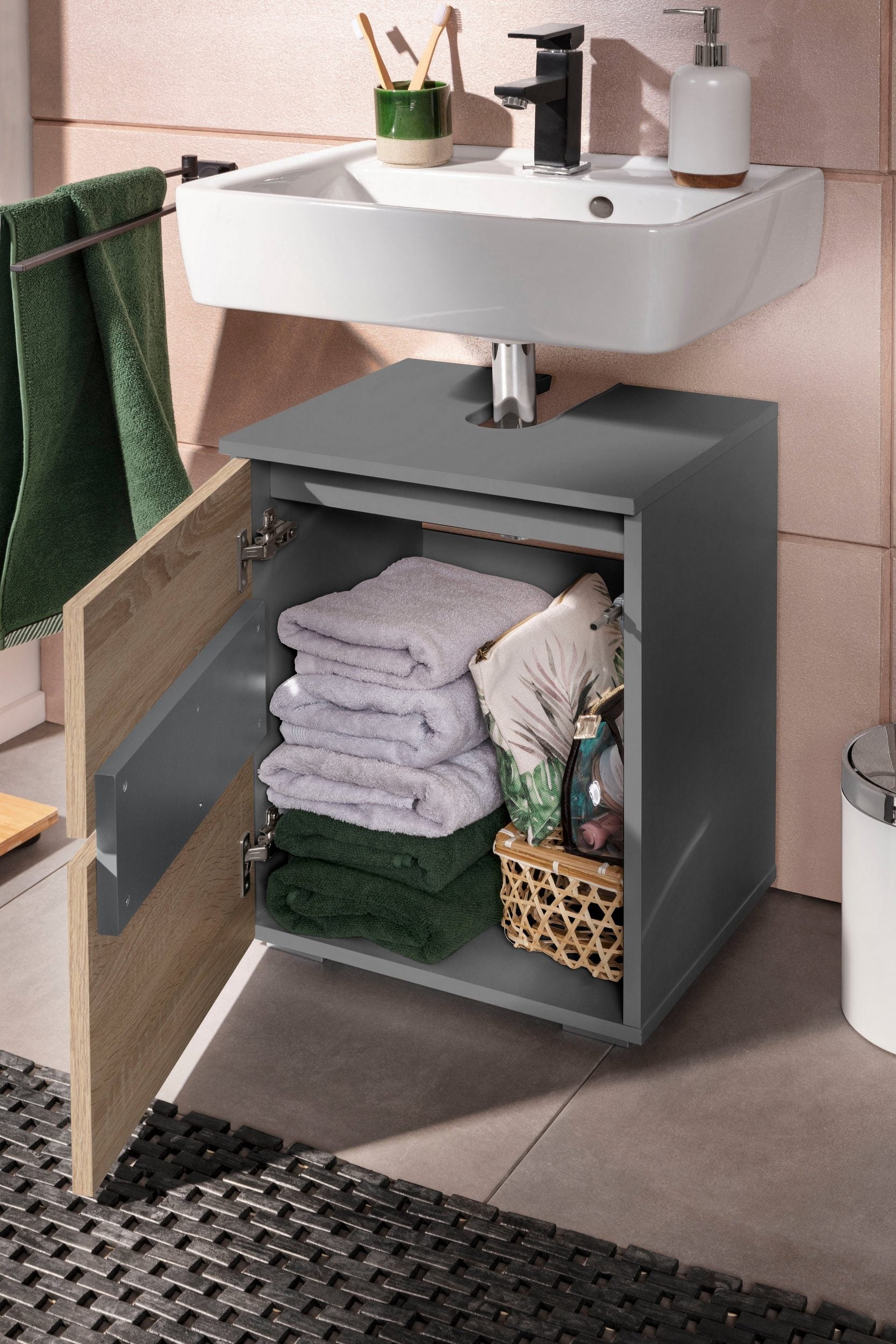 Comoda pentru baie Wisla, Gri-Stejar , 40 cm latime Arboteca