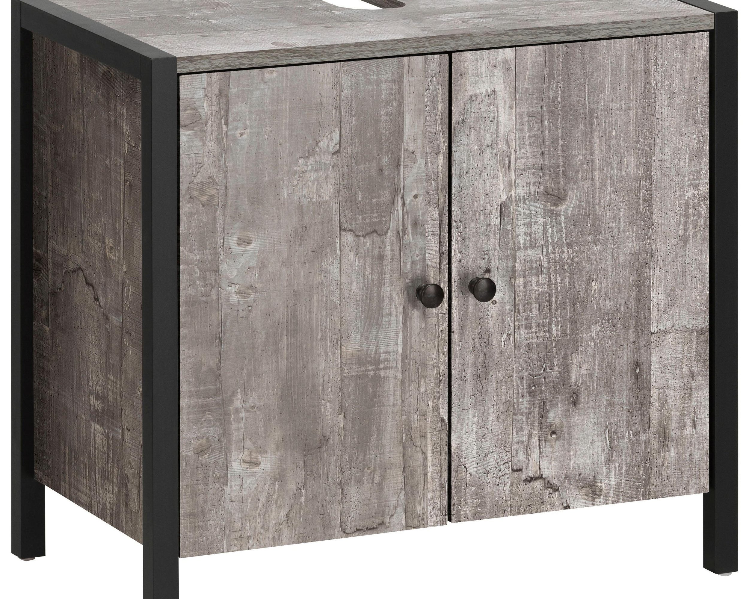 Comoda de baie pentru chiuveta Criss din lemn, cu manere negre, beton colorat, 61 cm Arboteca