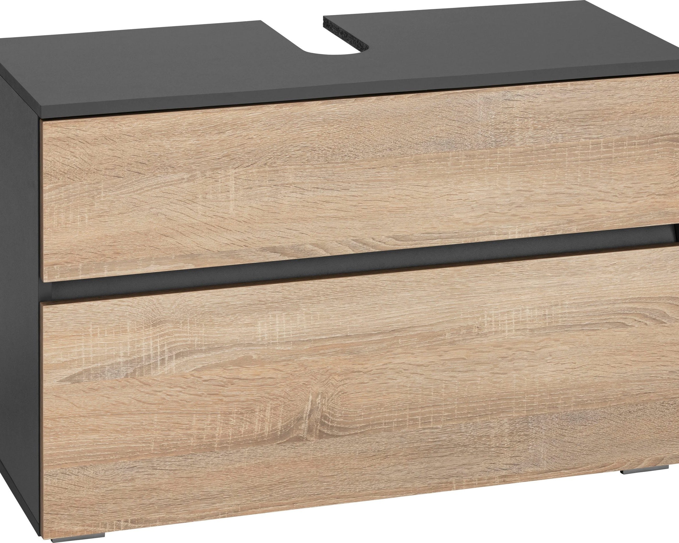 Comoda de baie pentru chiuveta Wisla din lemn, cu sertar si clapa push-to-open, 80 cm Arboteca