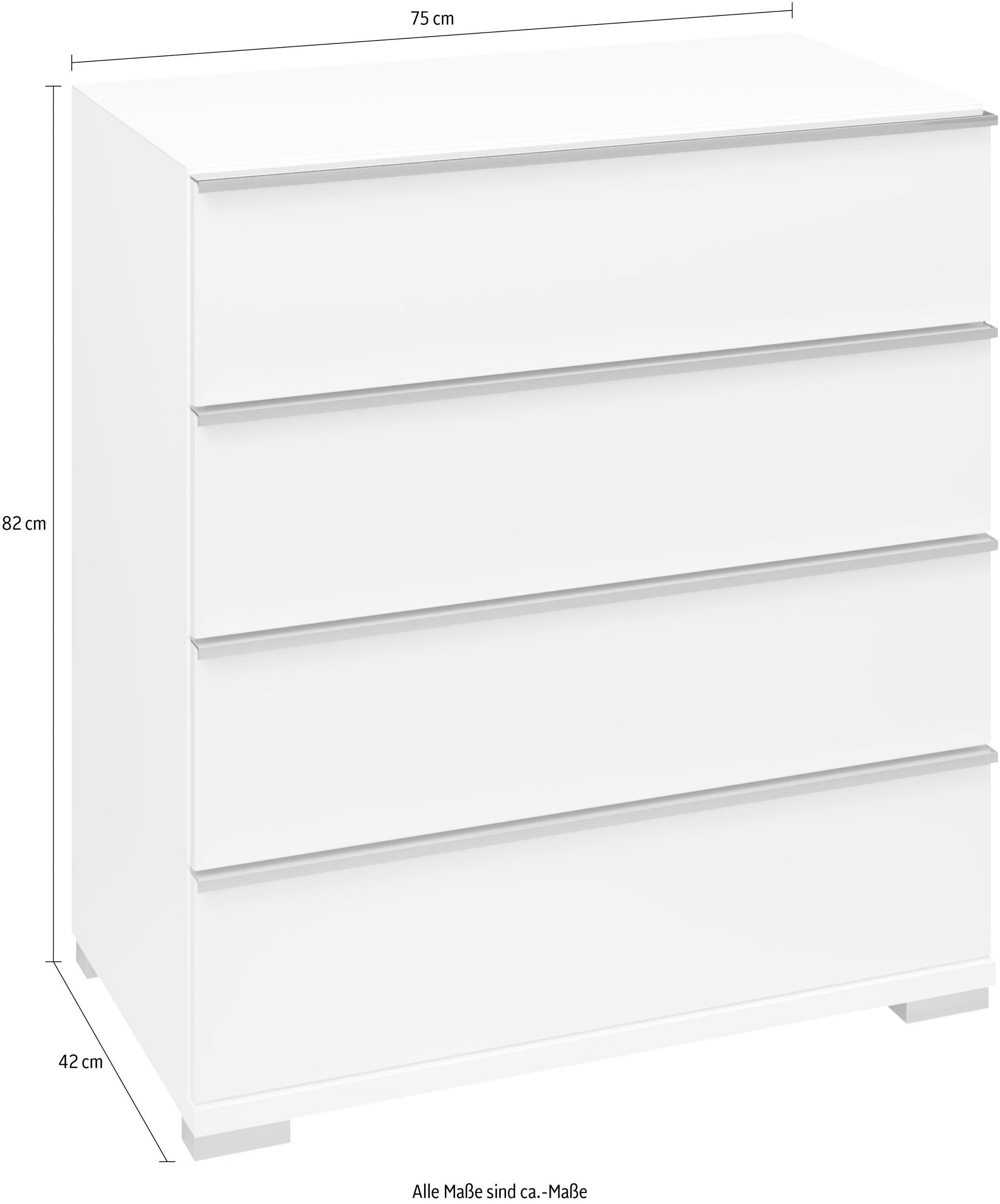 Comoda Imola, Mustering, patru sertare, self closing, Alb, 75 cm latime Arboteca