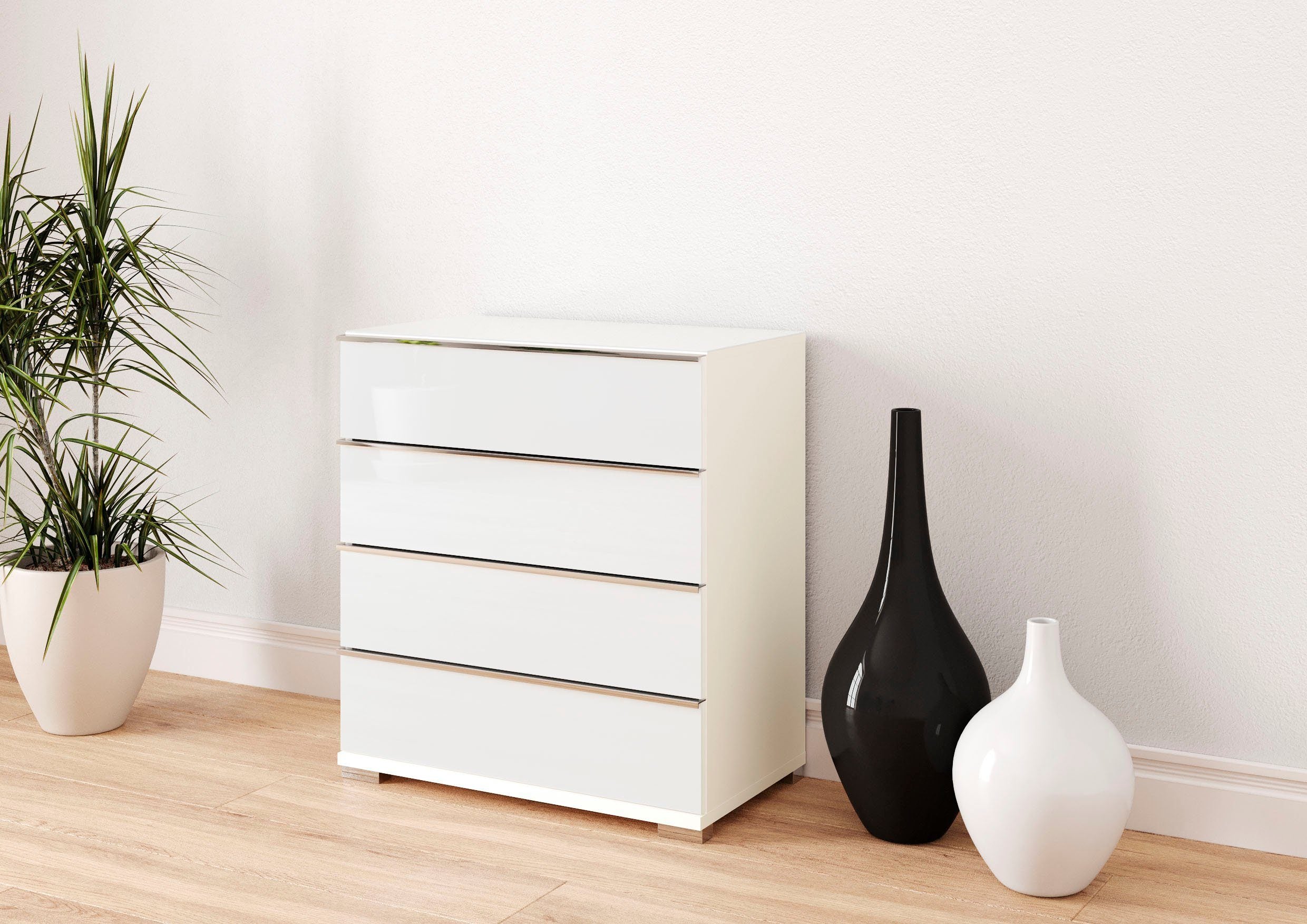 Comoda Imola, Mustering, patru sertare, self closing, Alb, 75 cm latime Arboteca