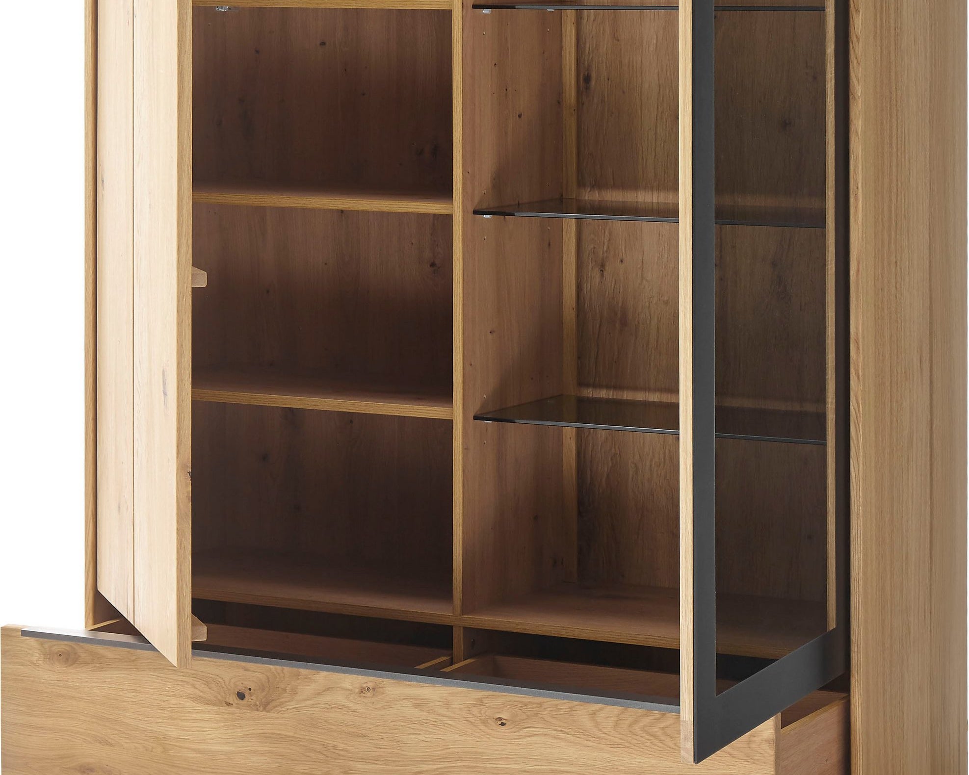 Comoda inalta Alan, iluminare LED, fronturi furniruite, 124 cm latime Arboteca