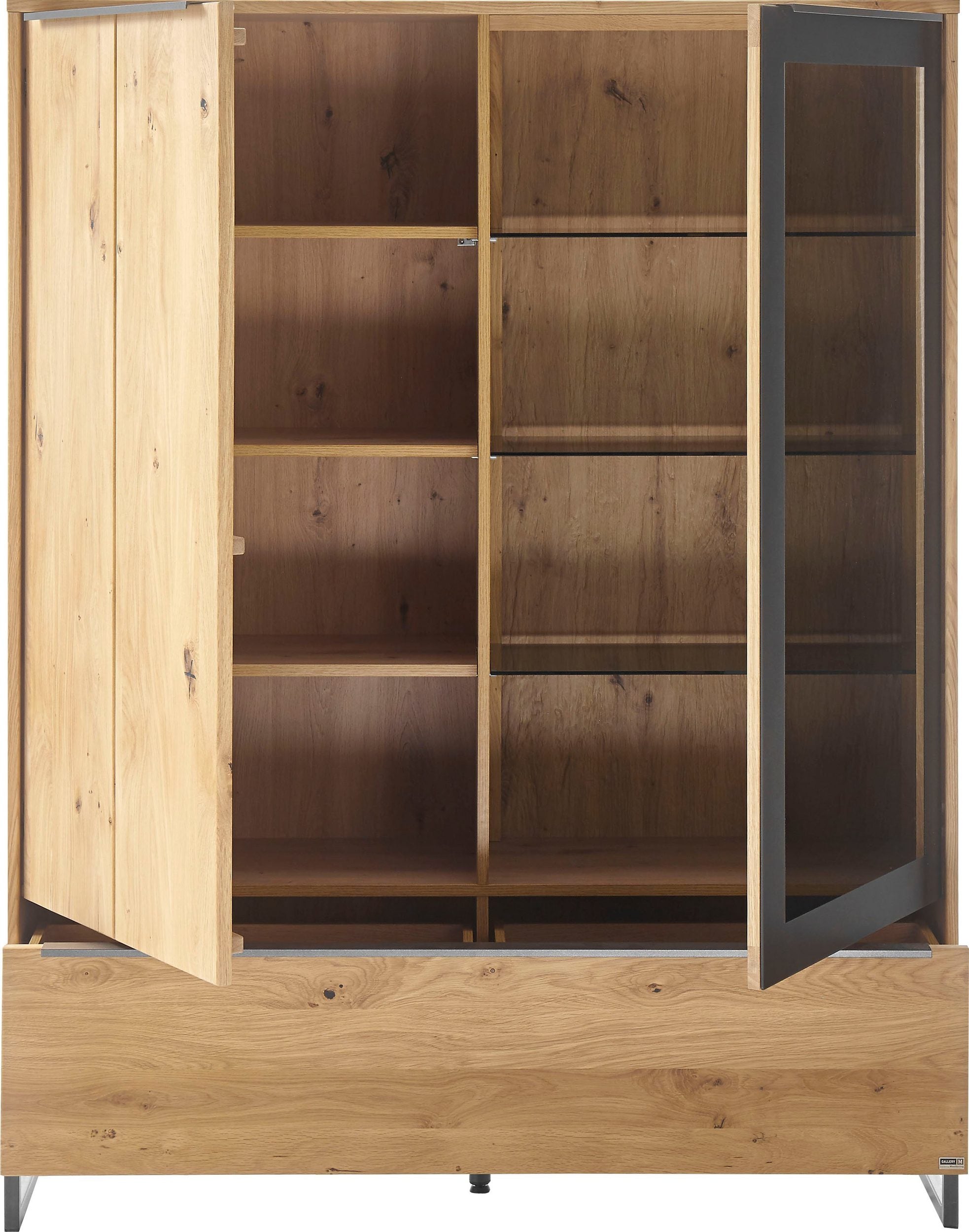 Comoda inalta Alan, iluminare LED, fronturi furniruite, 124 cm latime Arboteca