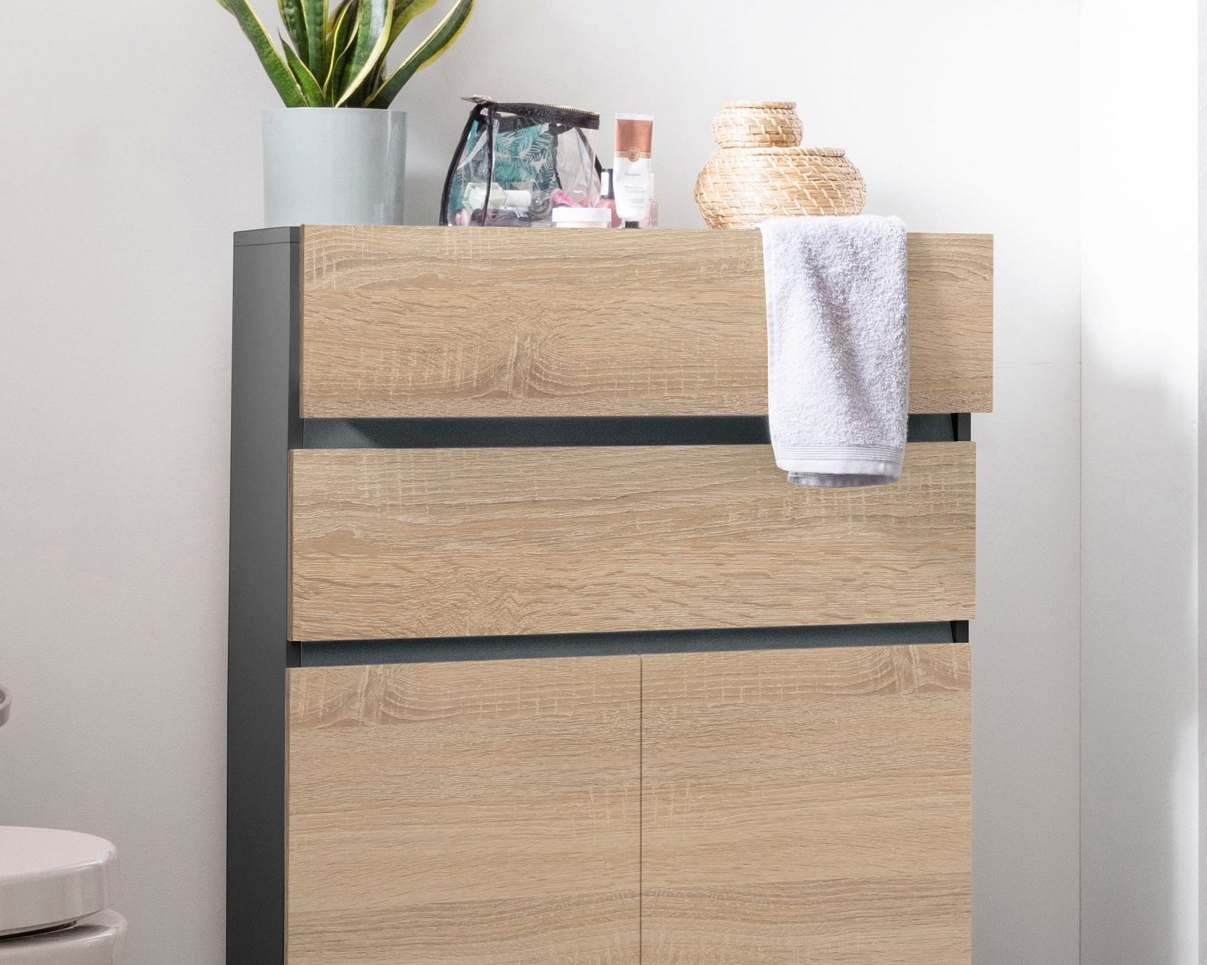 Comoda de baie inalta Wisla din PAL, stejar-gri, 76 cm Arboteca
