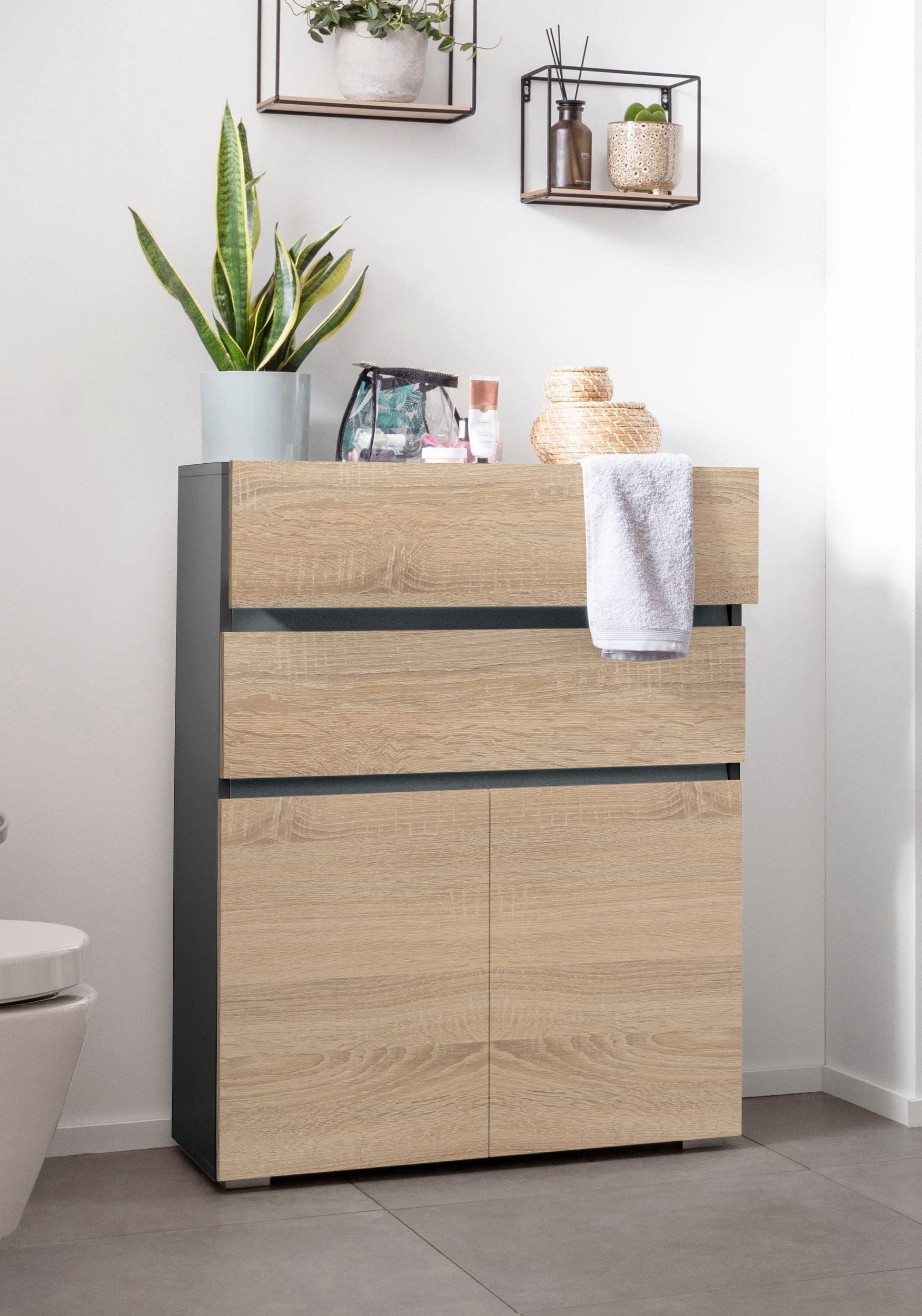 Comoda de baie Wisla, 76 cm, Stejar-Gri Arboteca