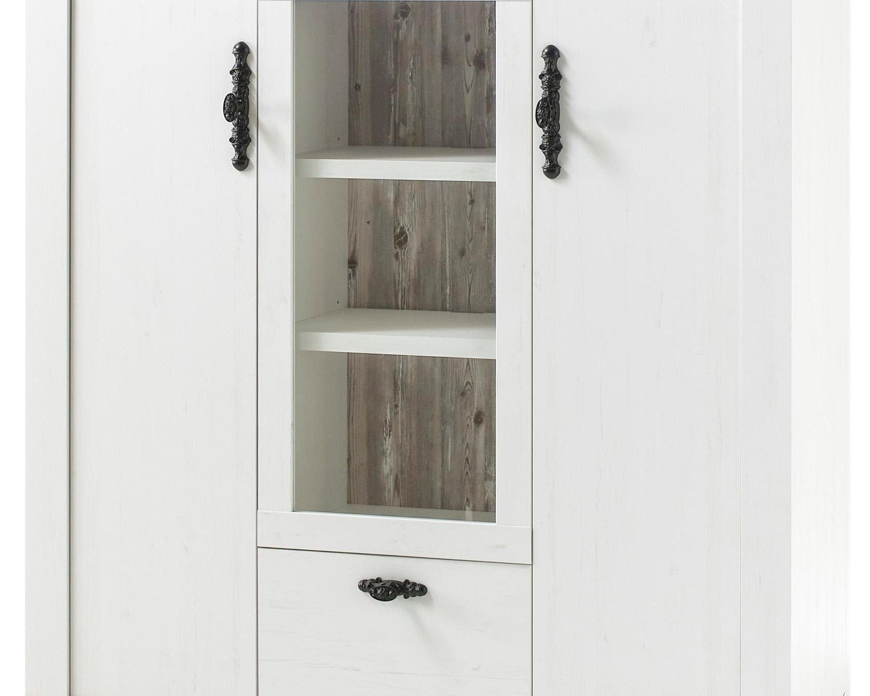 Comodă înaltă Florenz 140 cm, alb-pin, 3 uși Arboteca