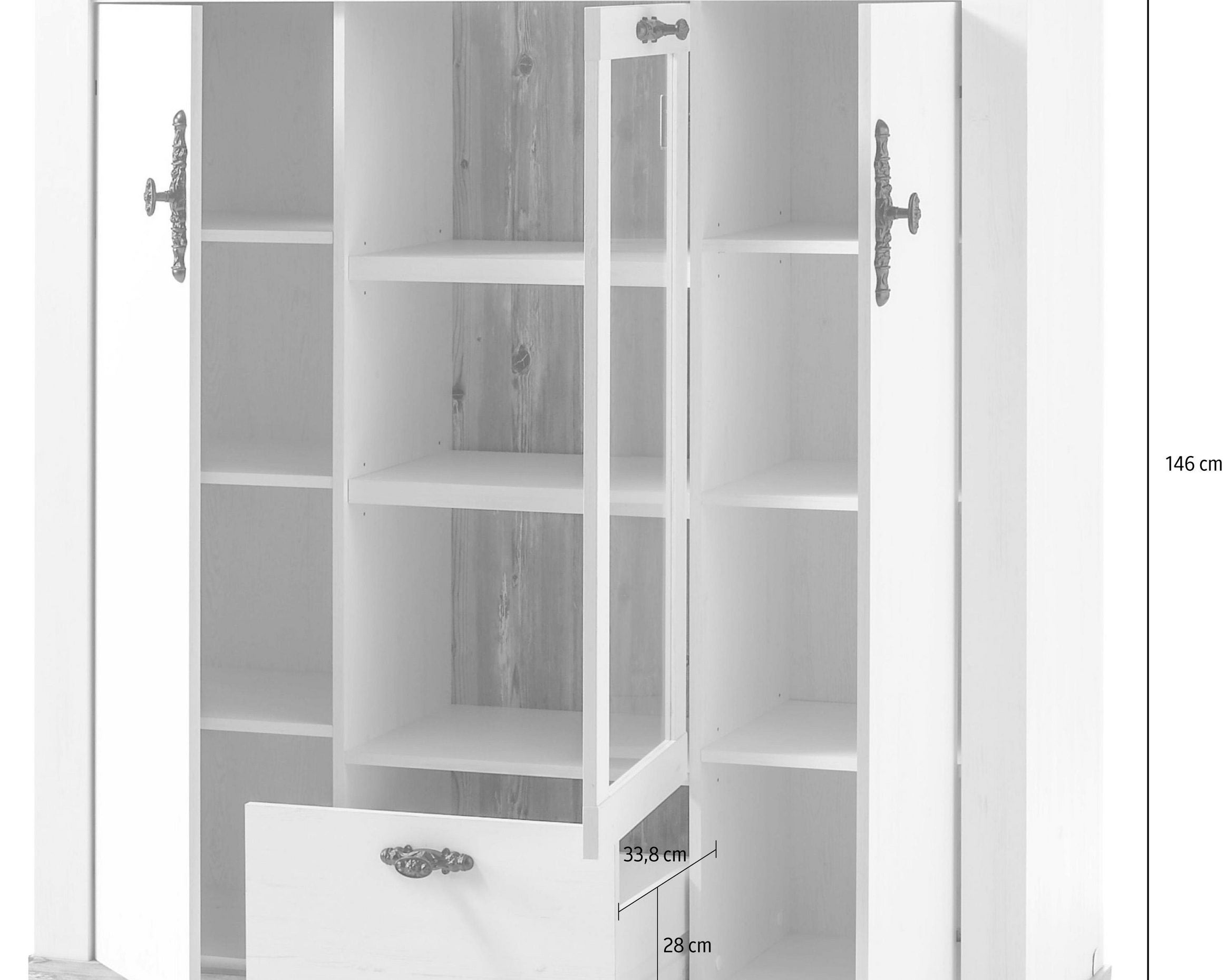 Comodă înaltă Florenz 140 cm, alb-pin, 3 uși Arboteca