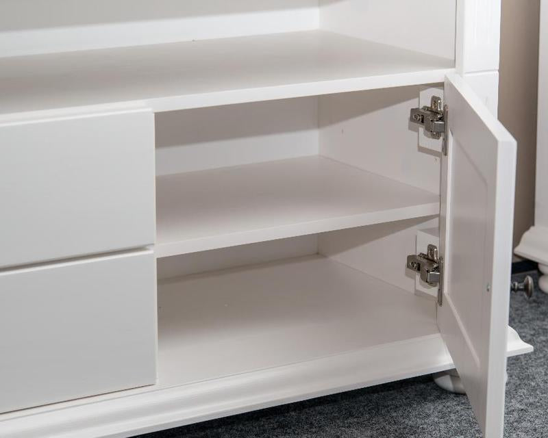Set living lemn masiv Amelie, dulap cu vitrină, comodă și vitrină, alb Arboteca