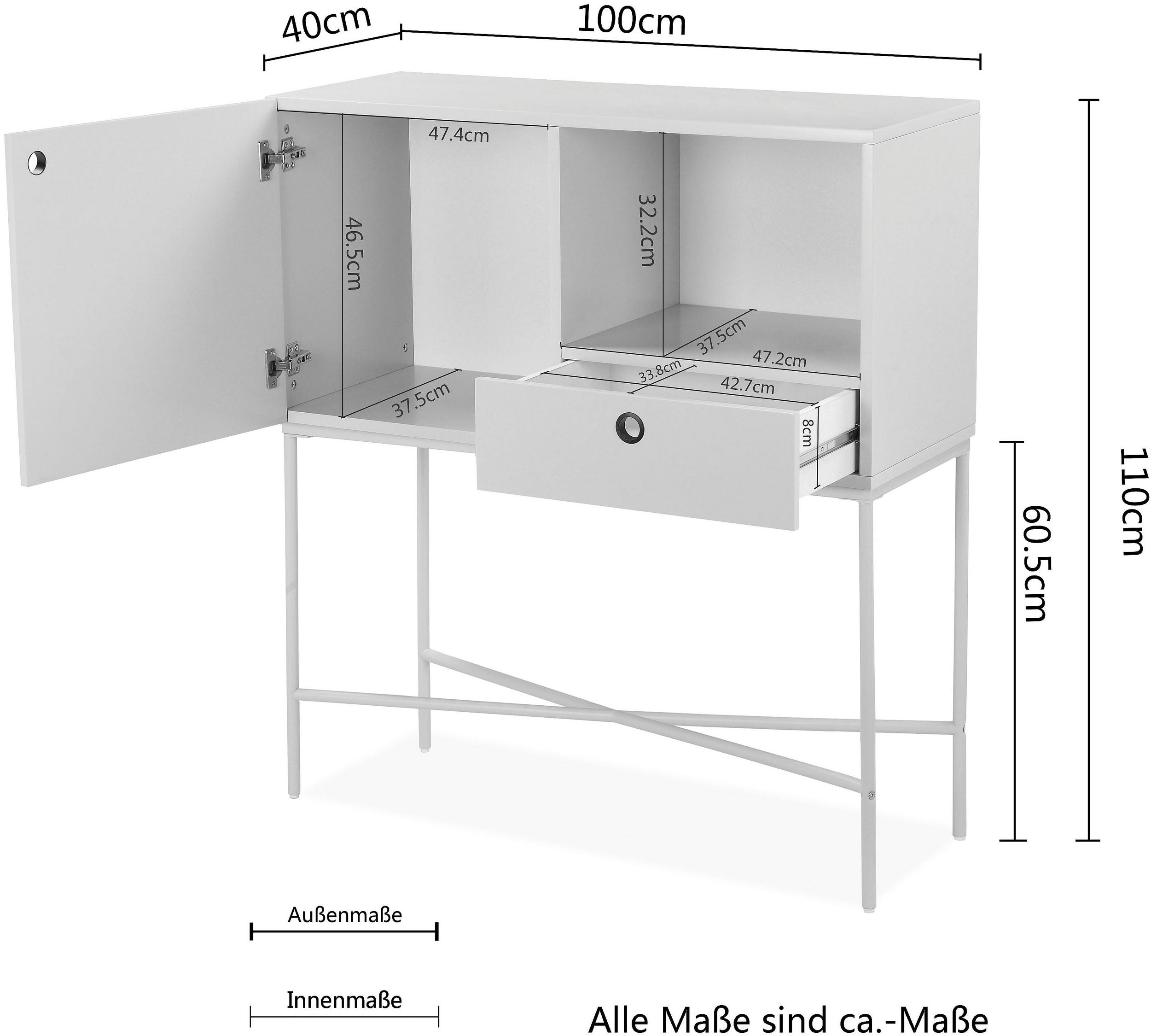 Comoda Mariella, MDF, Crem, 100 cm latime Arboteca