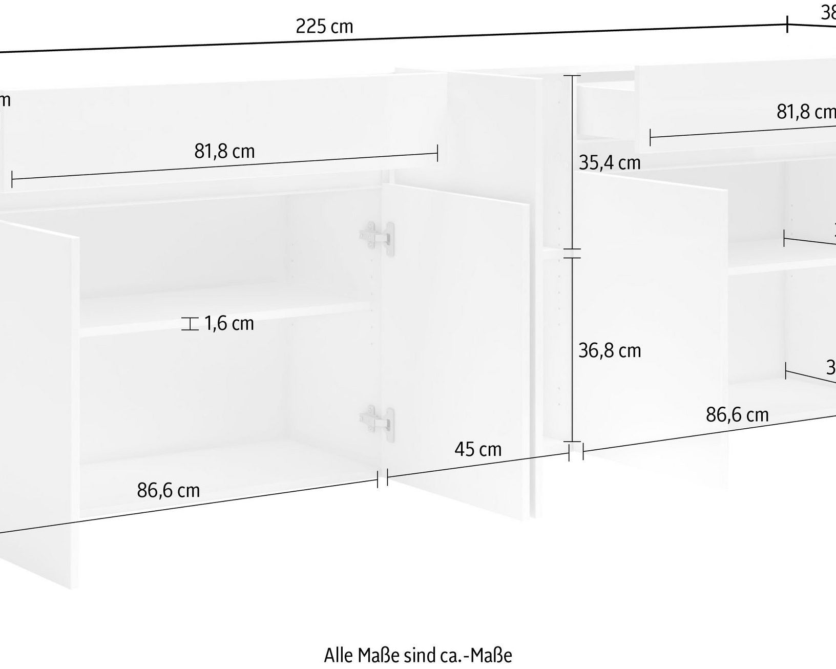 Comoda Mister , Alb lucios , 225 cm latime Arboteca