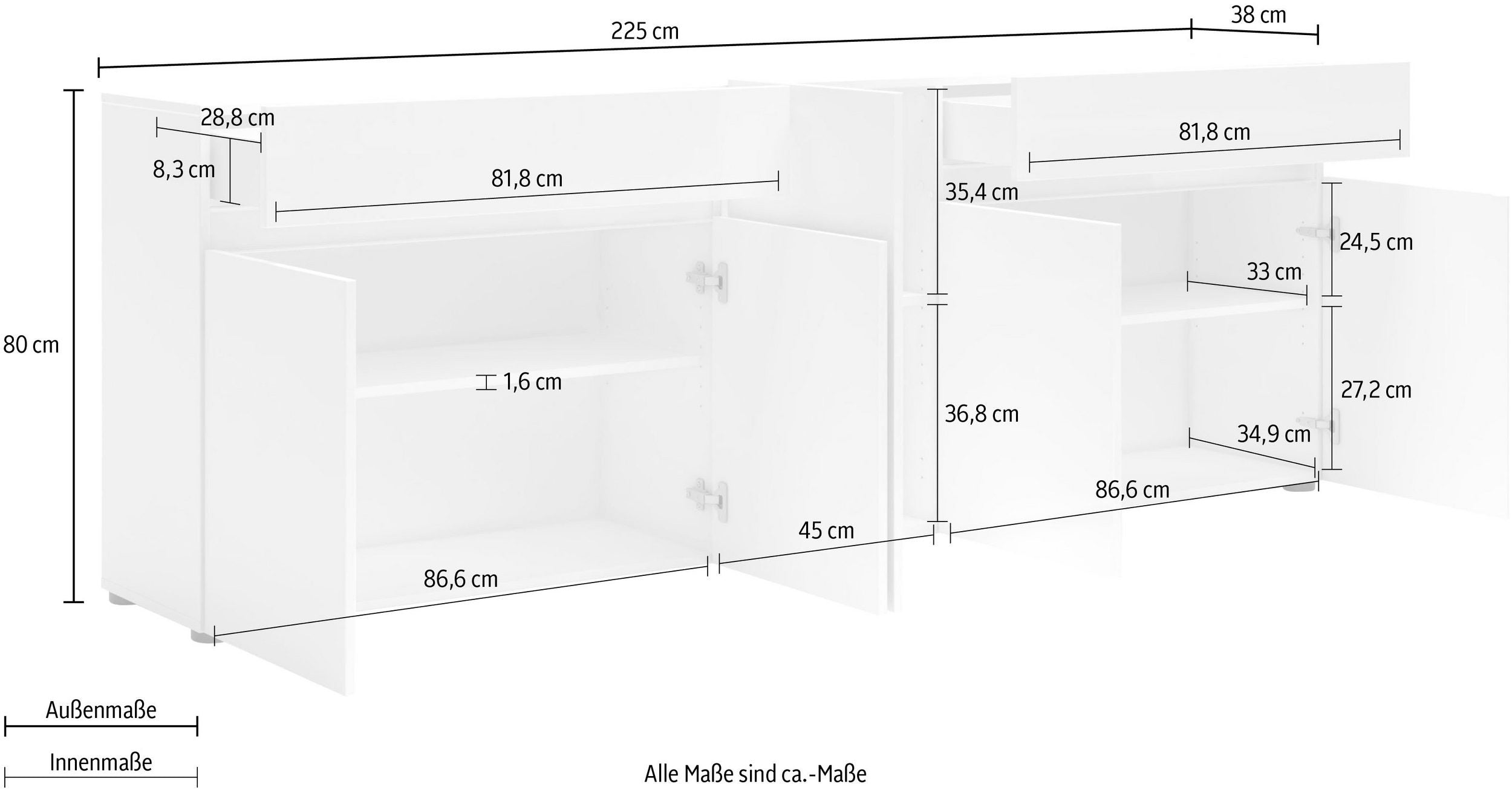 Comoda Mister , Alb lucios , 225 cm latime Arboteca