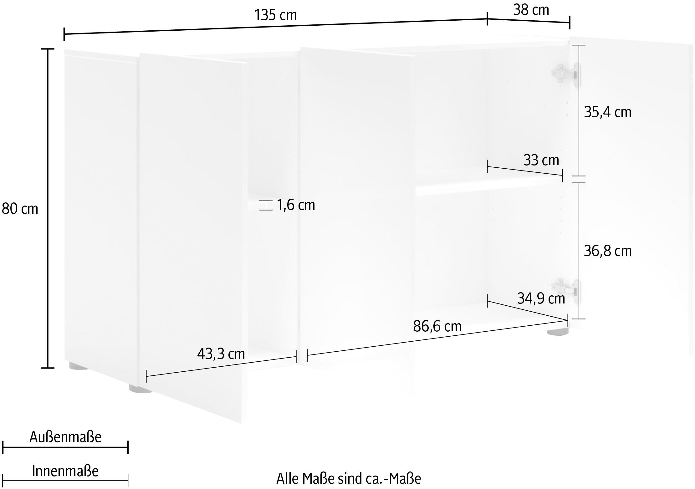 Comoda Mister , Alb lucios , 135 cm latime Arboteca