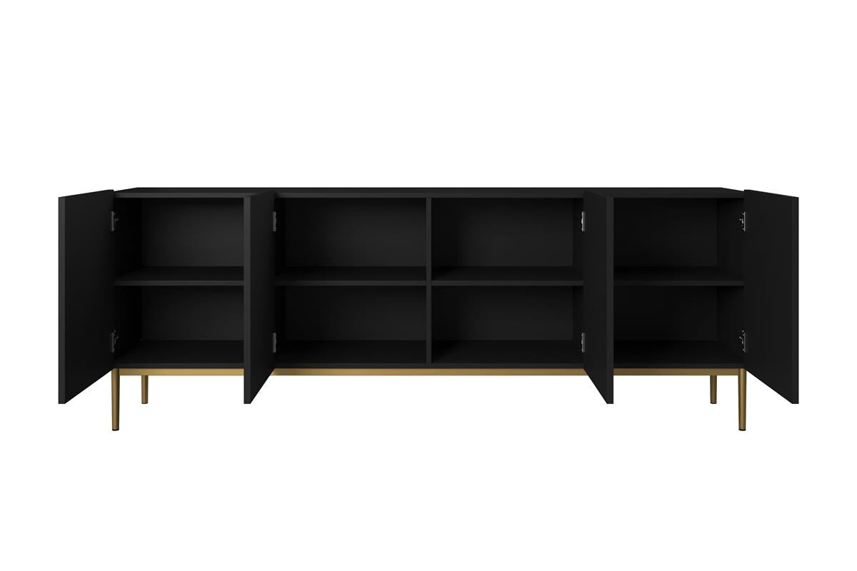 Comoda Nicole din pal, MDF si metal, cu 4 usi, 200 cm latime , Negru-Auriu Arboteca