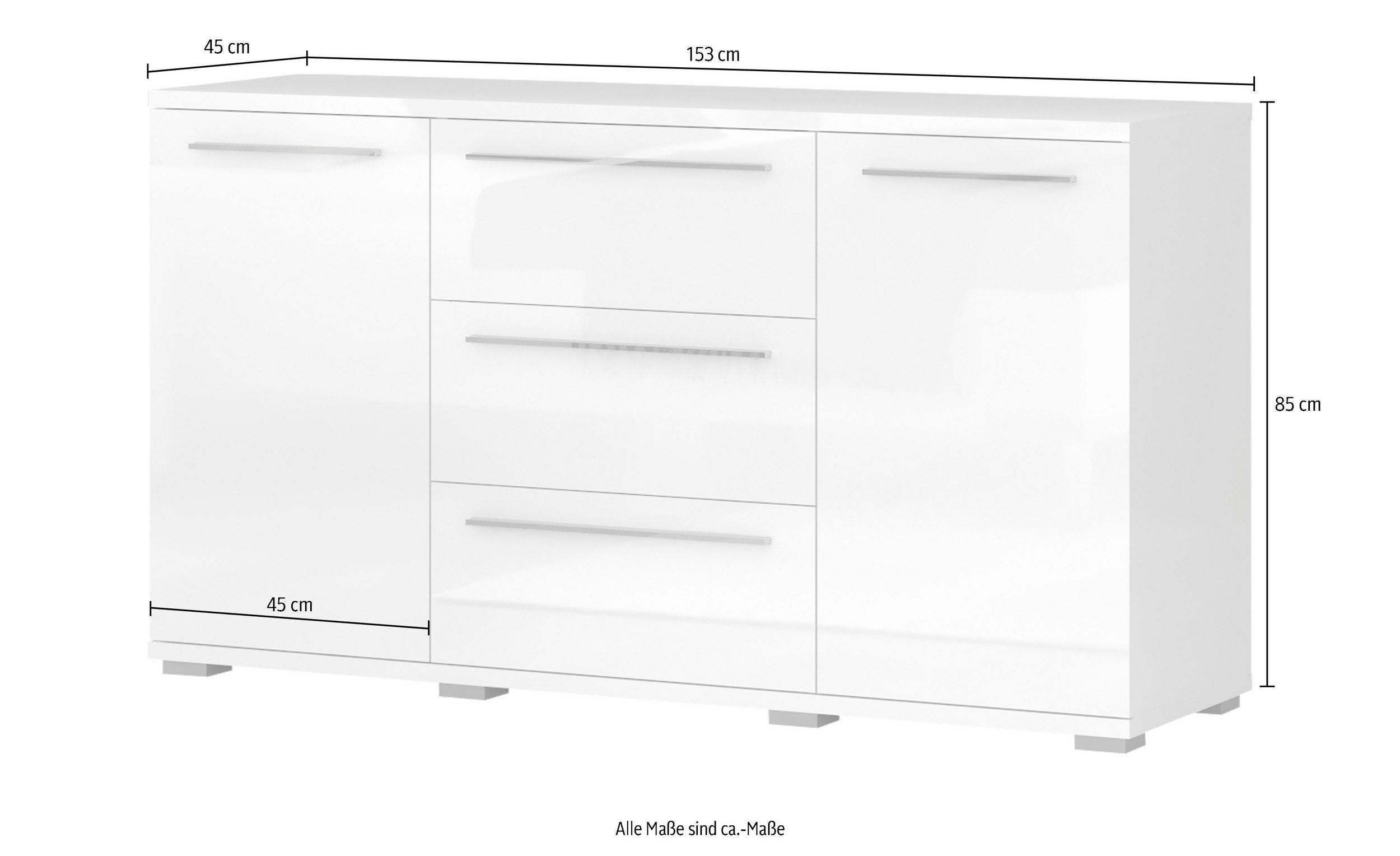 Comoda Piano , Alb lucios , 153 cm latime Arboteca