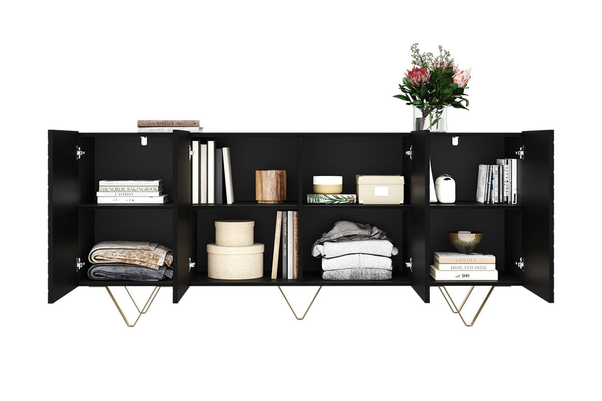 Comoda Scalia, Negru-Auriu, 190 cm latime Arboteca