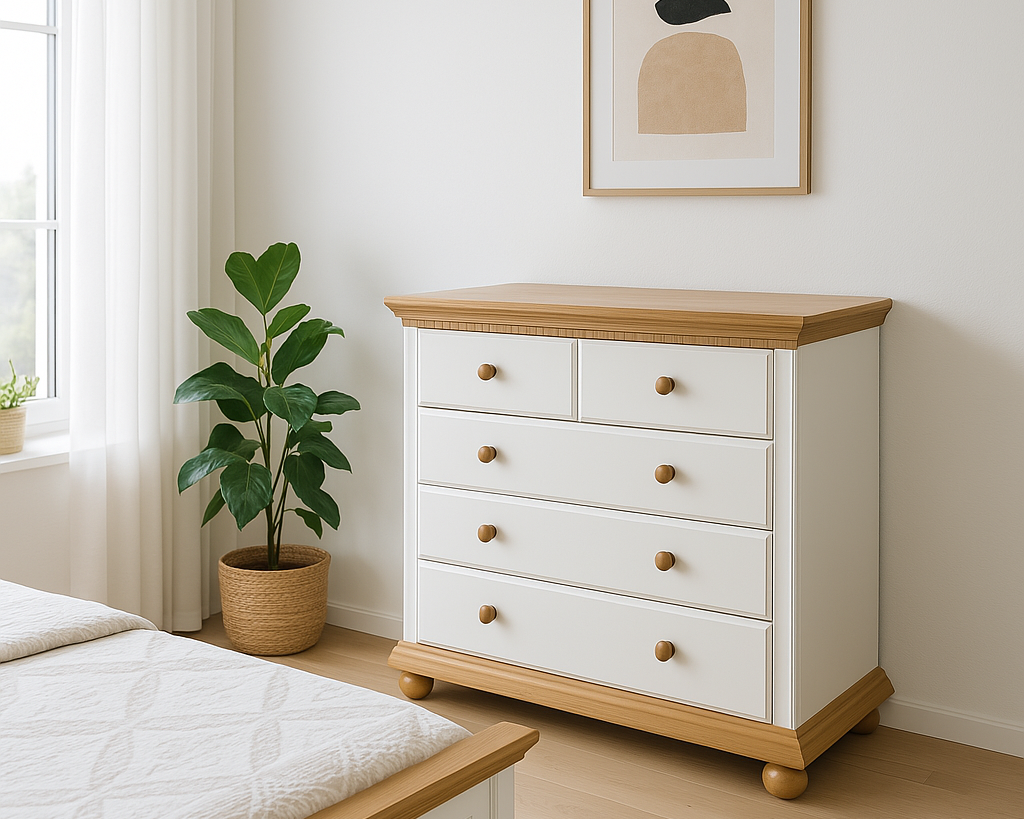 Comoda Bavaria, lemn masiv, 115x45x90cm, Alb/Natur Arboteca