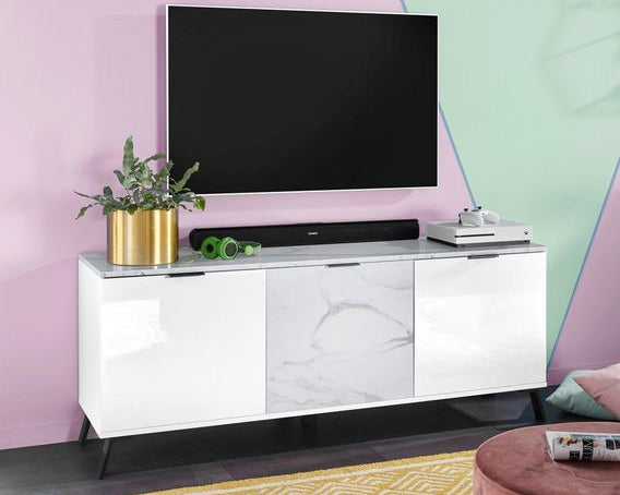 Comoda TV Casanova, alb/ efect marmura, 150 cm Arboteca