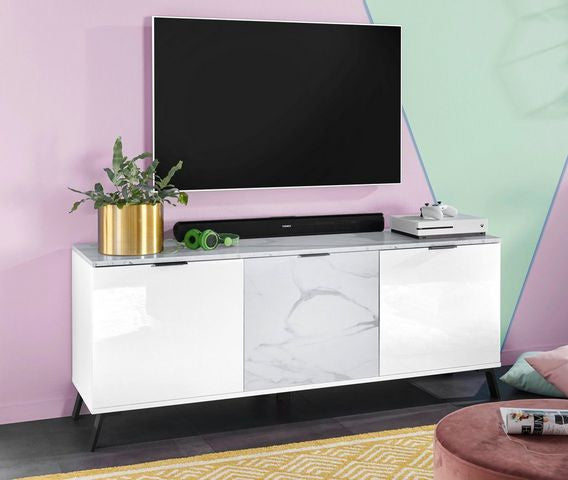 Comoda TV Casanova, alb/ efect marmura, 150 cm Arboteca