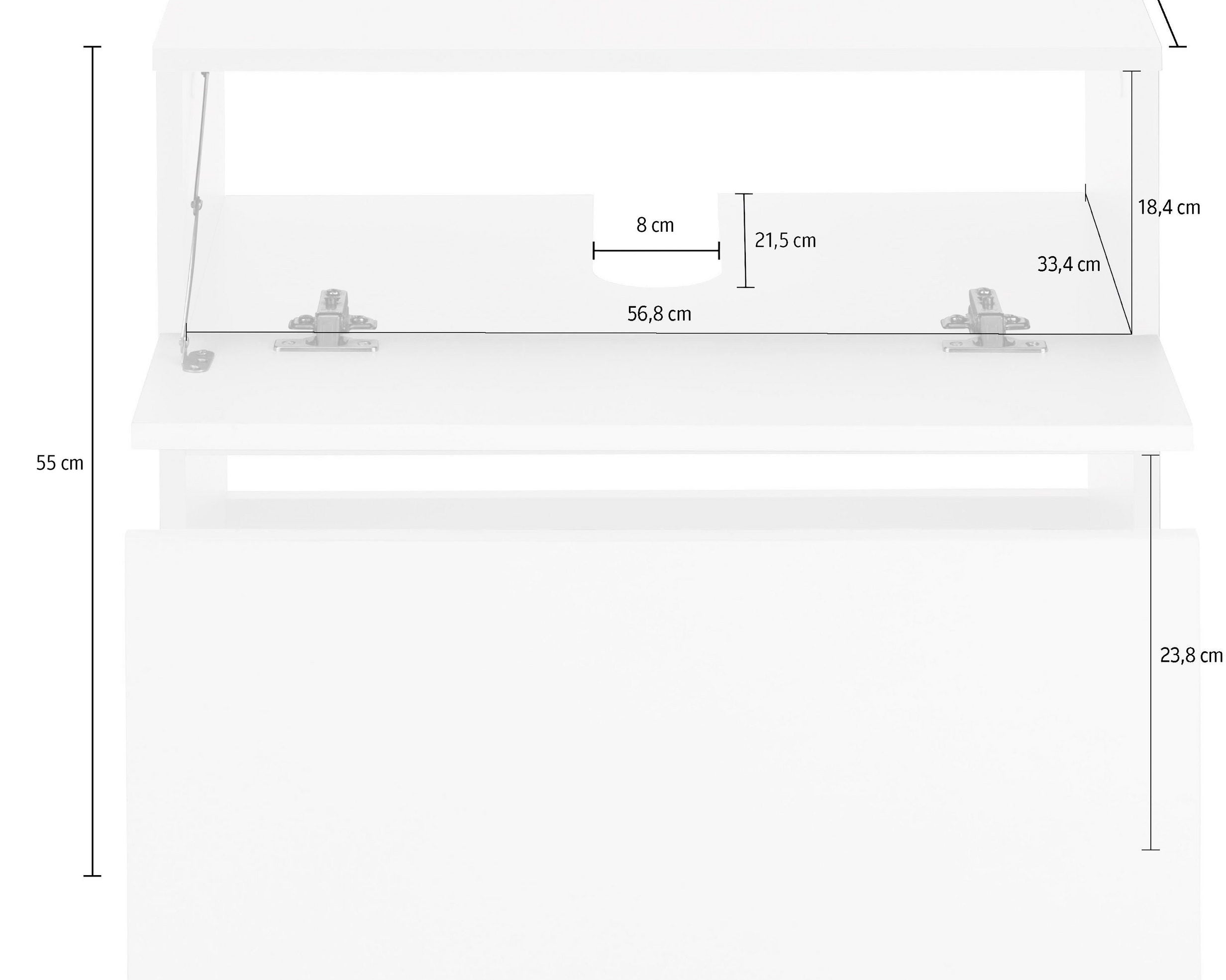 Comoda de baie pentru chiuveta Wisla din PAL, cu sertar si clapa push-to-open, 60 cm Arboteca