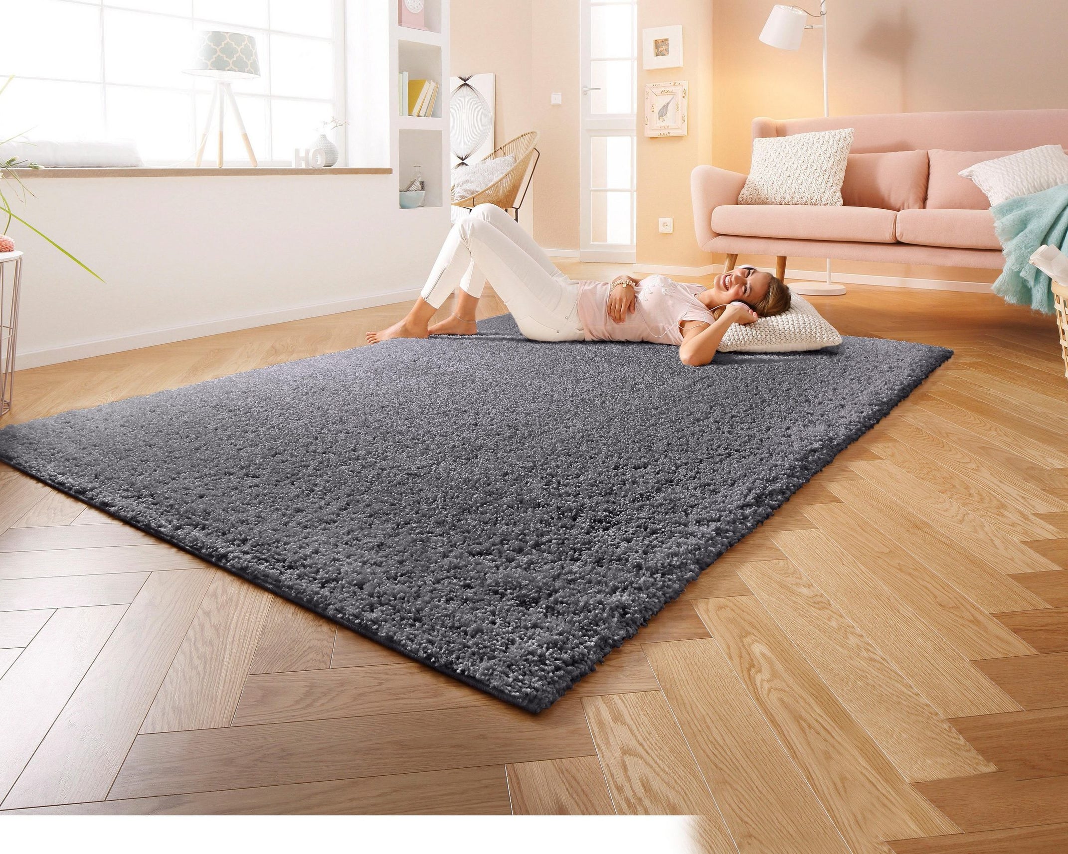 Covor Shaggy 240 × 320 cm, gri, fir lung 30 mm Arboteca