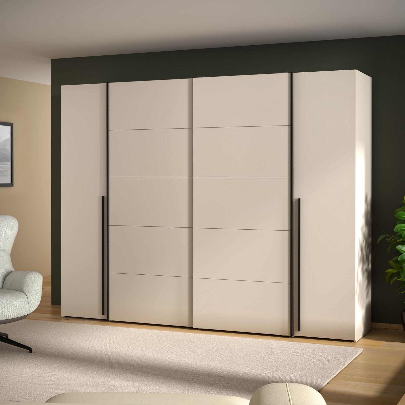 Dulap Narago combinat cu uși glisante și batante, bej cashmere, 270×210×61 cm Arboteca