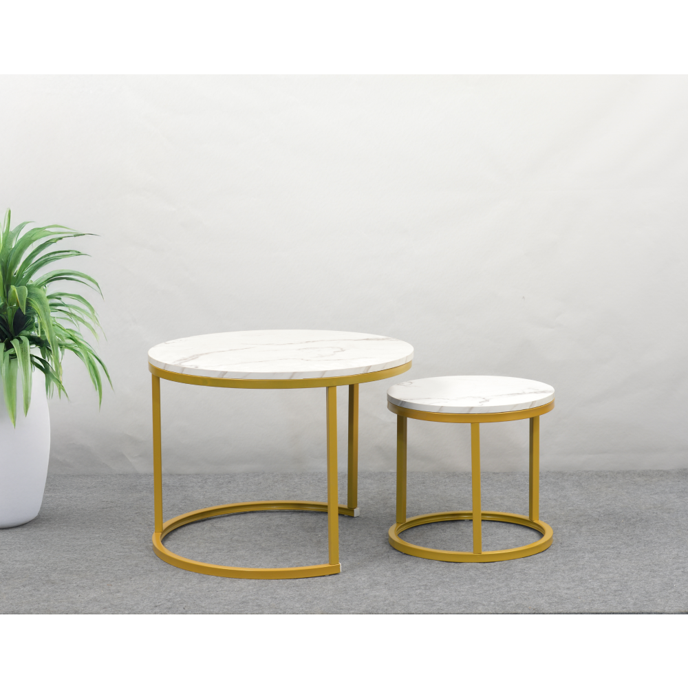 Măsuţe de cafea, set de 2 buc, finisaj auriu/marmură, DAMON Kondela