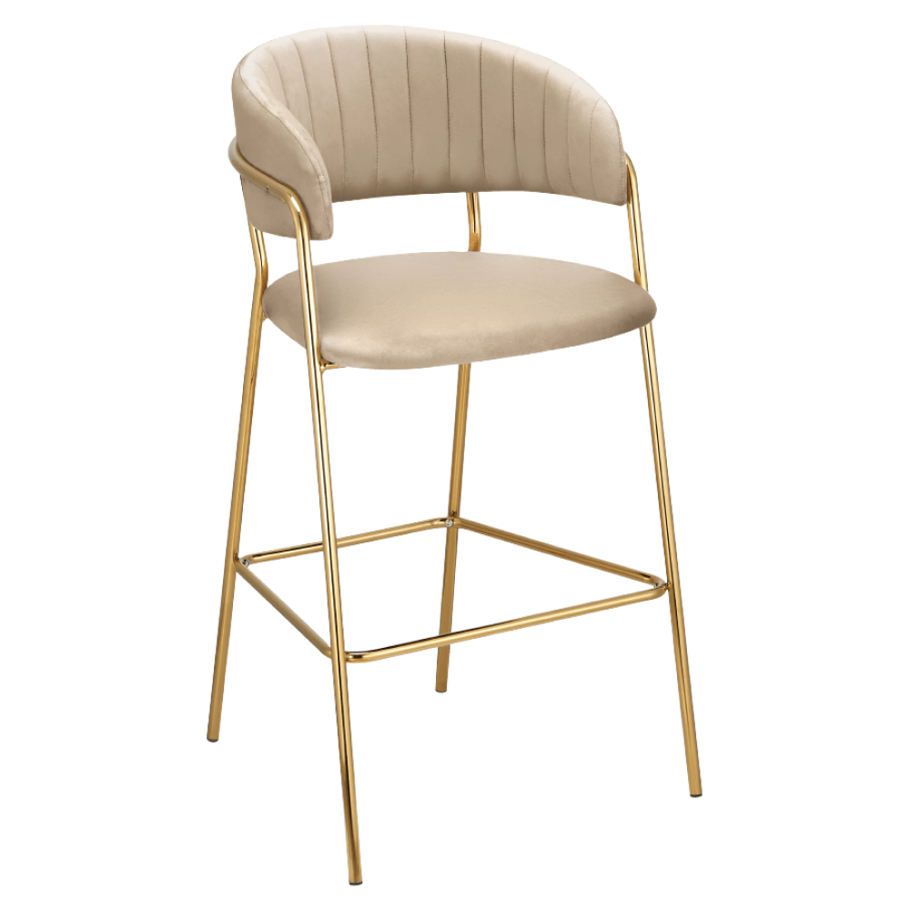 Scaun de bar de design, ţesătură bej Velvet/gold crom auriu, DASMIN NEW TIP 2 Kondela