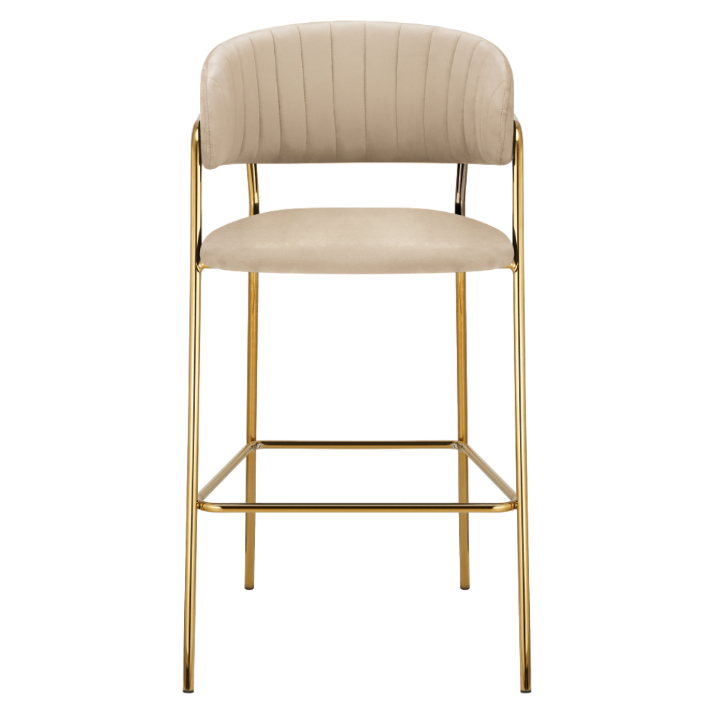 Scaun de bar de design, ţesătură bej Velvet/gold crom auriu, DASMIN NEW TIP 2 Kondela