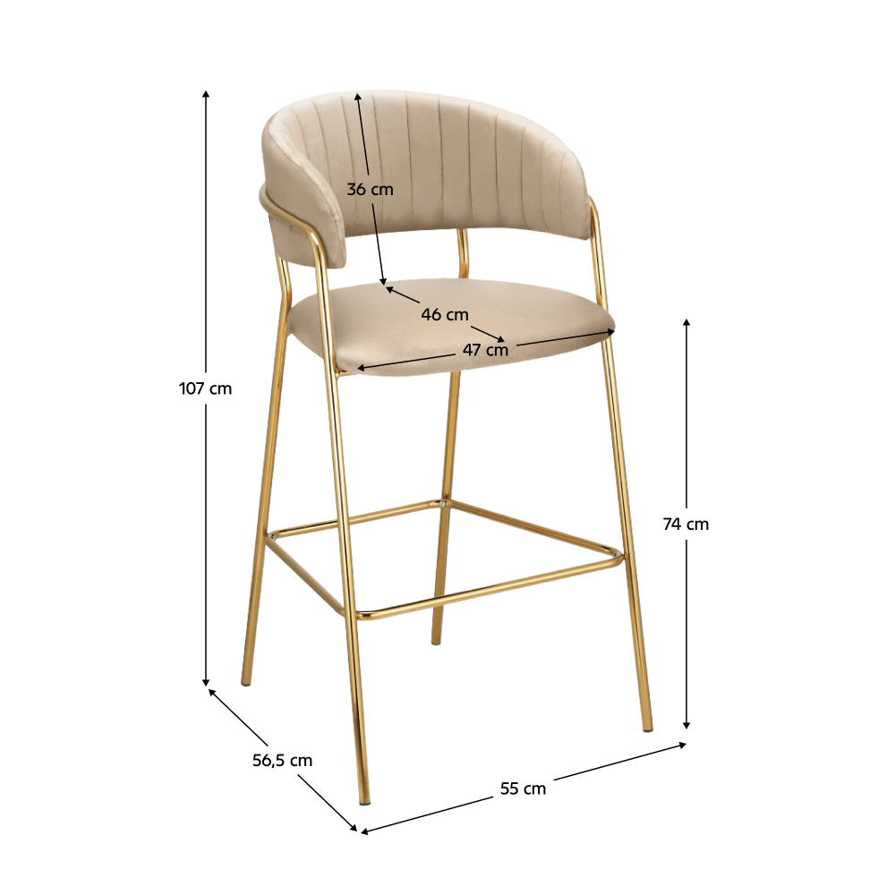 Scaun de bar de design, ţesătură bej Velvet/gold crom auriu, DASMIN NEW TIP 2 Kondela