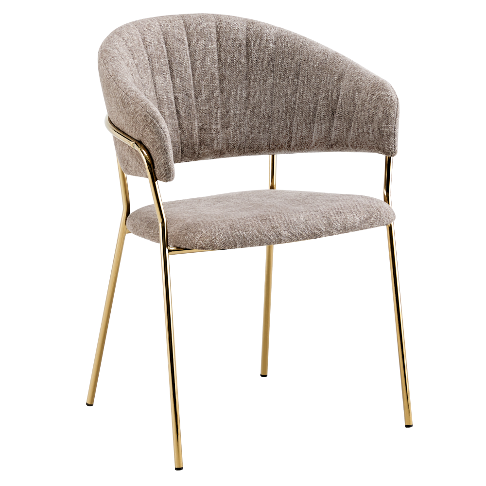 Fotoliu de sufragerie de design ANAGNI TIP 1, textil maro/gold crom auriu, 58x53x81.5 cm Kondela