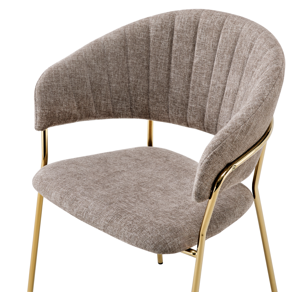 Fotoliu de sufragerie de design ANAGNI TIP 1, textil maro/gold crom auriu, 58x53x81.5 cm Kondela