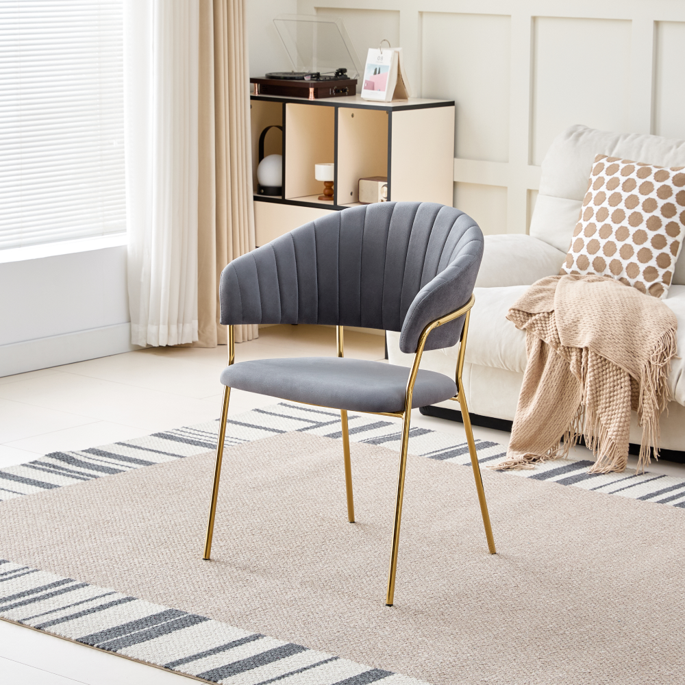 Fotoliu de sufragerie de design ANAGNI TIP 1, gri-maro Velvet/gold crom auriu, 58x53x81.5 cm Kondela
