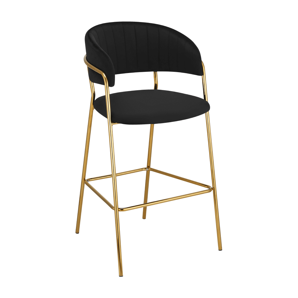 Scaun de bar de design ANAGNI TIP 2, material catifea neagră/gold crom auriu, 55x58x107 cm Kondela