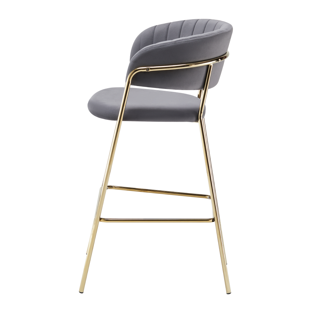 Scaun de bar de design ANAGNI TIP 2, țesătură gri-maro Velvet/gold crom auriu, 55x58x107 cm Kondela