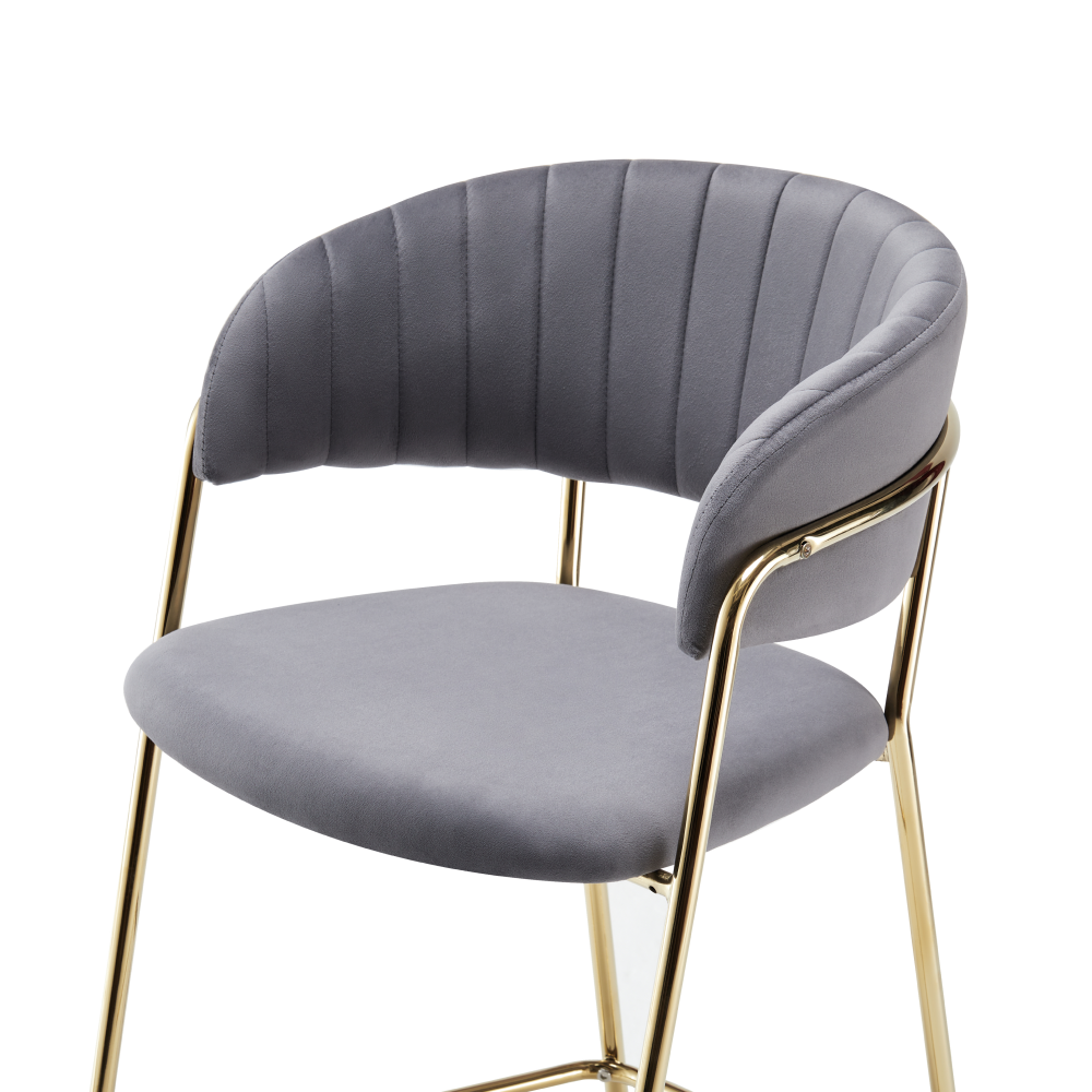 Scaun de bar de design ANAGNI TIP 2, țesătură gri-maro Velvet/gold crom auriu, 55x58x107 cm Kondela