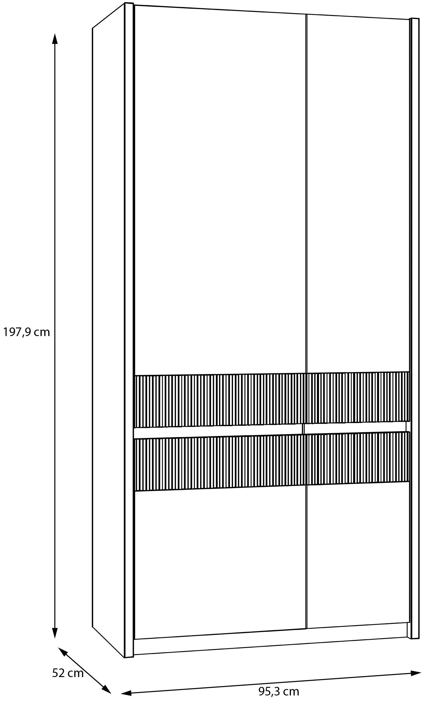 Dulap Oak Square, cu iluminare LED, 2 uși, PAL, Stejar Mauvella/Nisip, 95,3×52×197,9 cm Arboteca