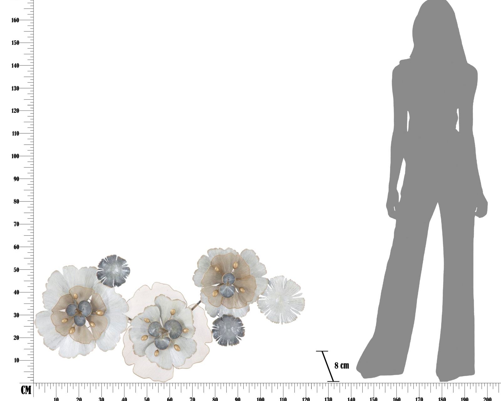 Decorațiune perete metalică Floral, model floral, 119x60x8 cm Arboteca