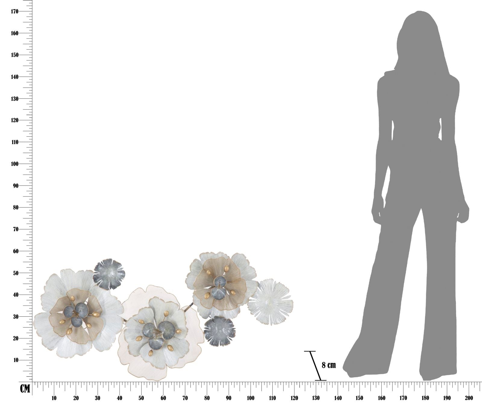 Decorațiune perete metalică Floral, model floral, 119x60x8 cm Arboteca