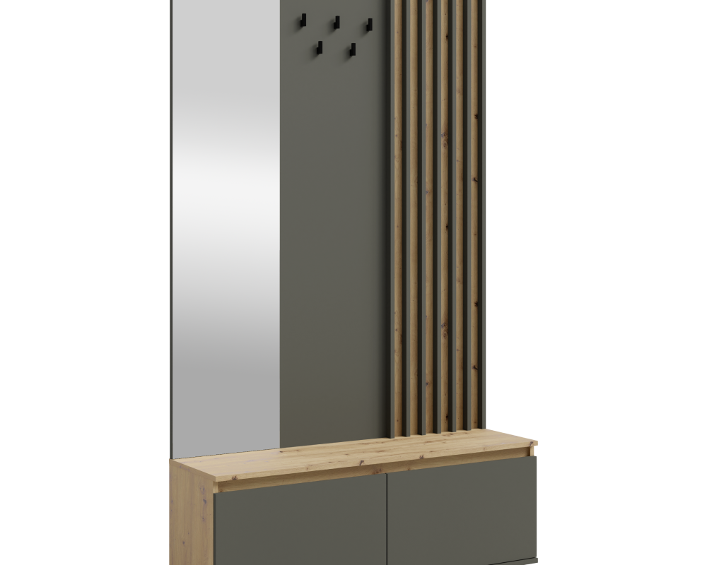 Set mobilier hol DERIS cu oglindă, grafit/stejar artisan, 120x202 cm Kondela