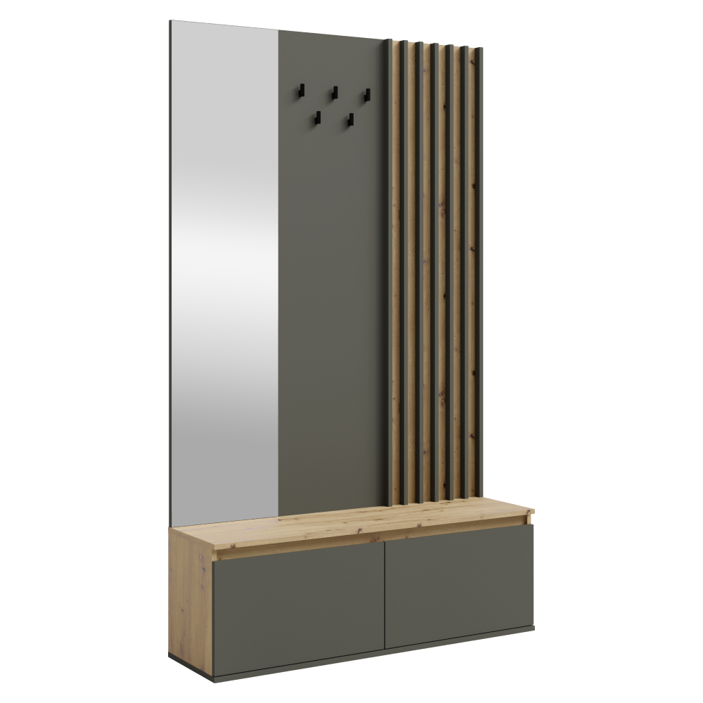 Set mobilier hol DERIS cu oglindă, grafit/stejar artisan, 120x202 cm Kondela
