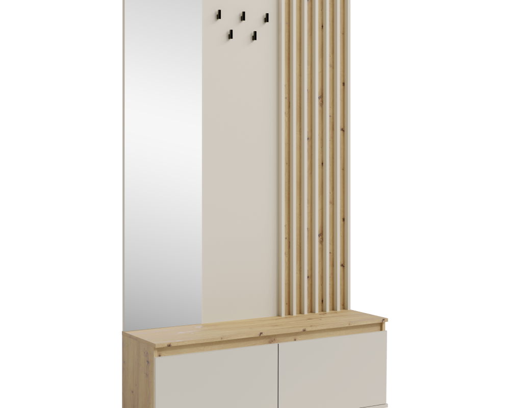 Set mobilier hol DERIS cu oglindă, cașmir/stejar artisan, 120x202 cm Kondela