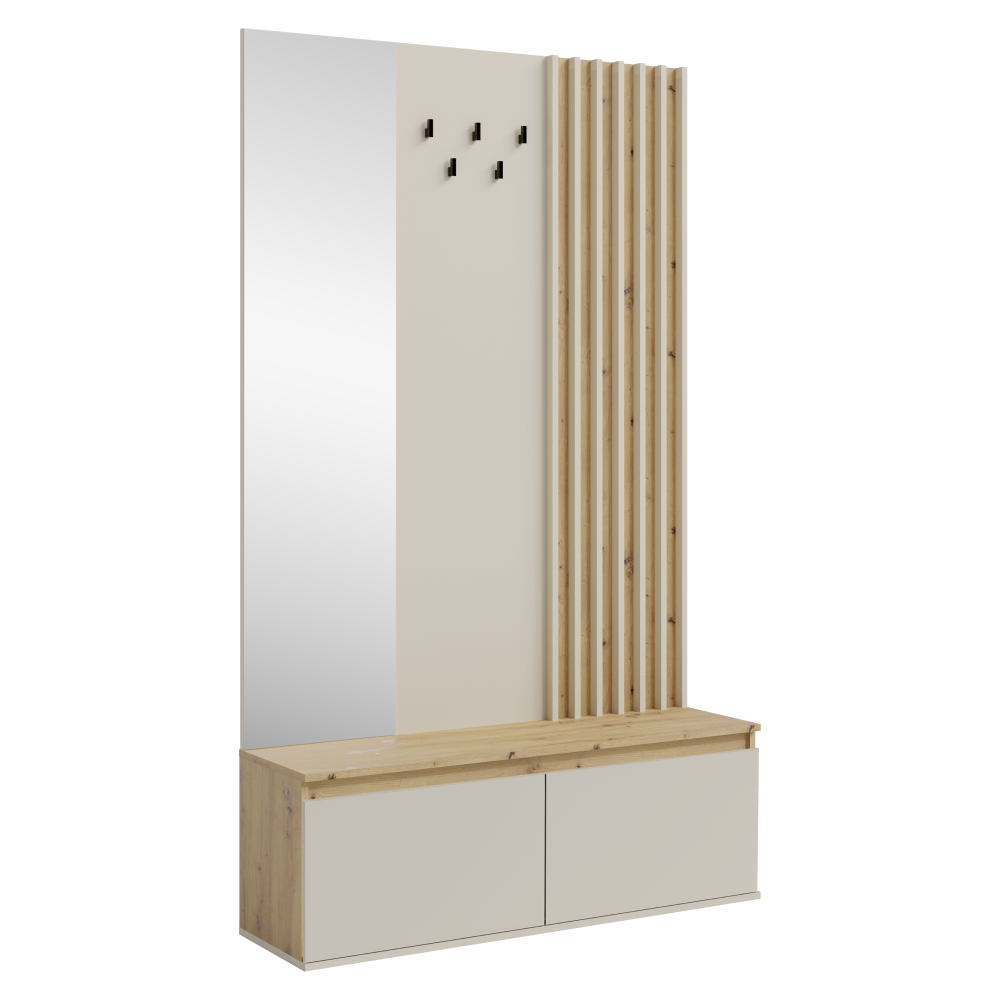 Set mobilier hol DERIS cu oglindă, cașmir/stejar artisan, 120x202 cm Kondela