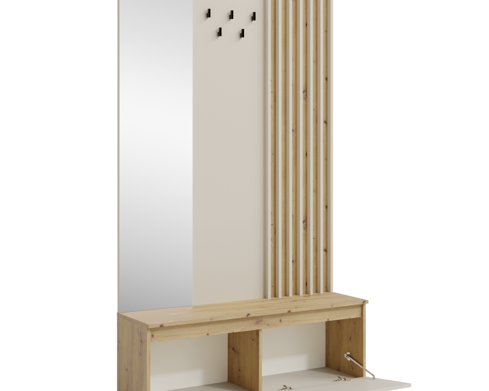 Set mobilier hol DERIS cu oglindă, cașmir/stejar artisan, 120x202 cm Kondela