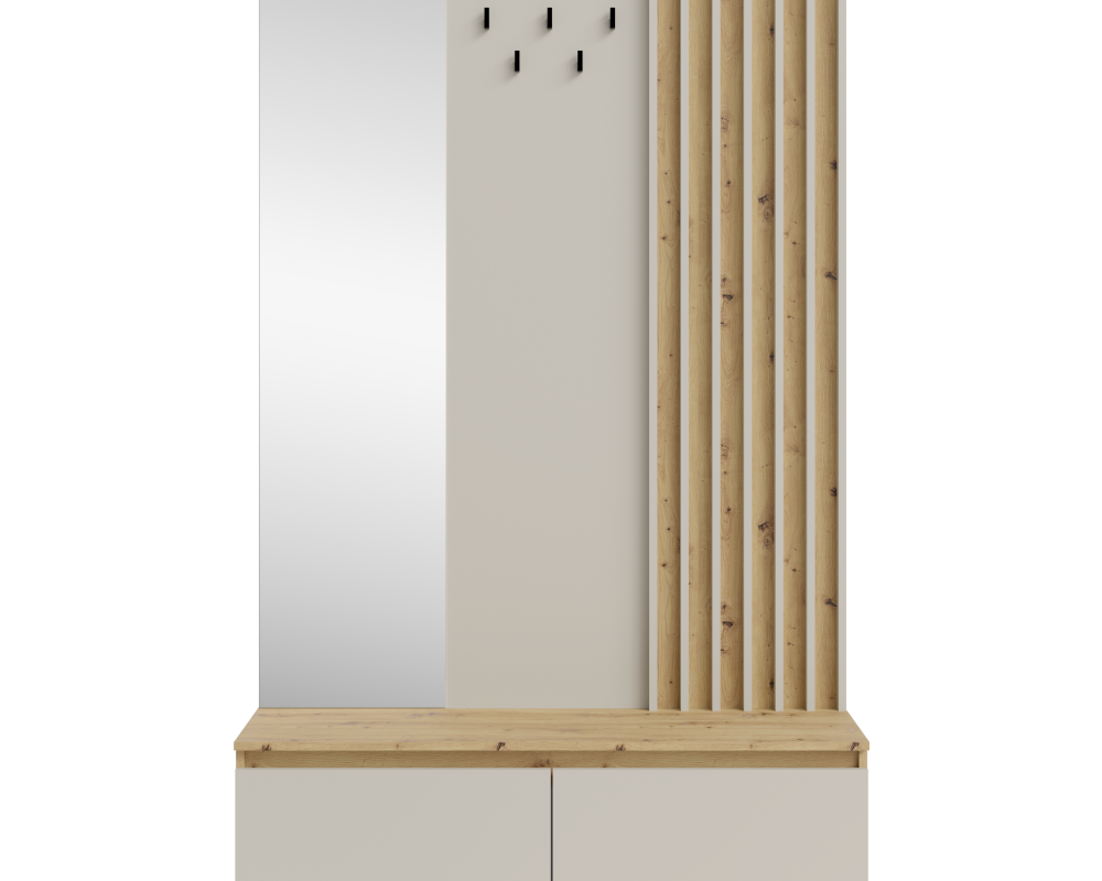 Set mobilier hol DERIS cu oglindă, cașmir/stejar artisan, 120x202 cm Kondela