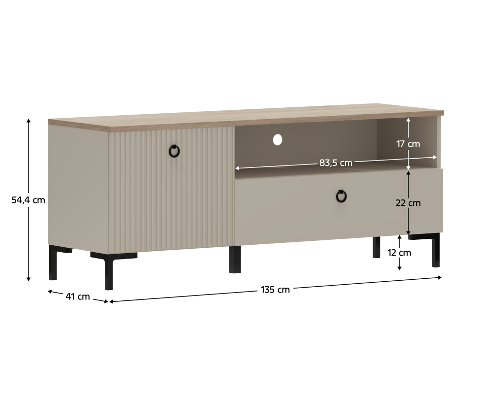 Comodă TV DOMCA, gri-maro Taupe/silverjack, 1 ușă, 135 cm Kondela